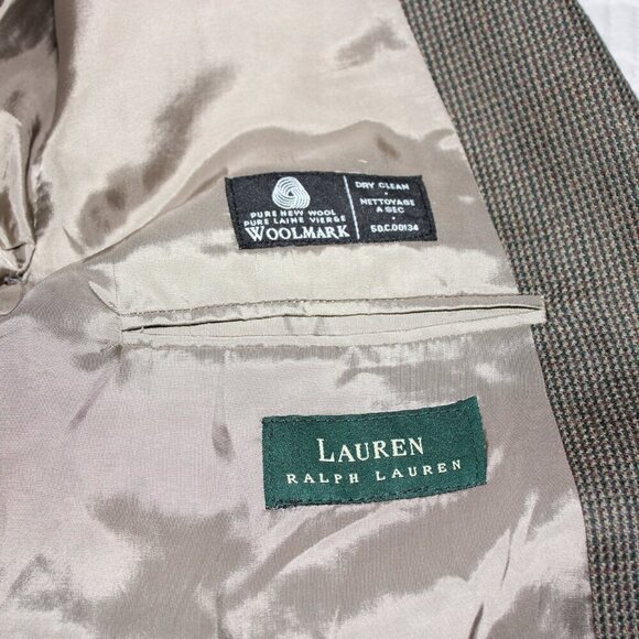 Lauren Ralph Lauren Mens Wool Suit Jacket Sport Coat Green Brown Houndstooth 48R - Picture 6 of 13